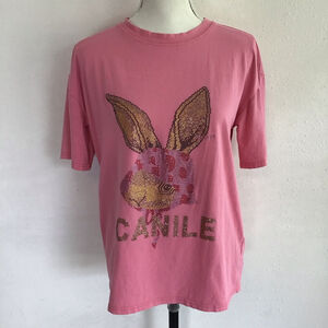Celine Women Pink Sequin Bunny Short Sleeve Tee M